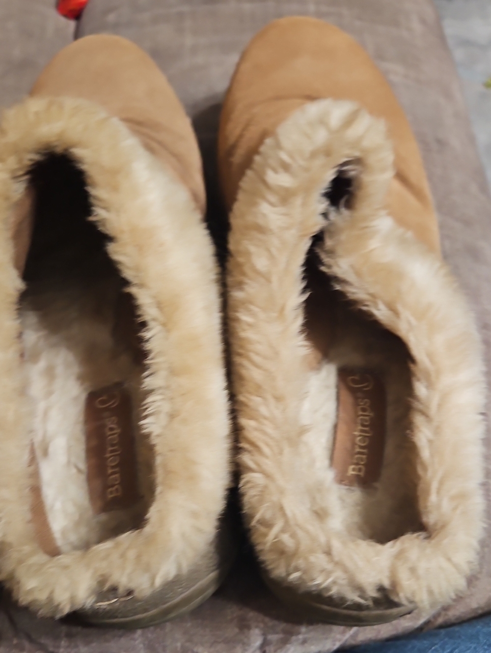 BareTraps Tan Faux-Fur Lined Slip-On Mules